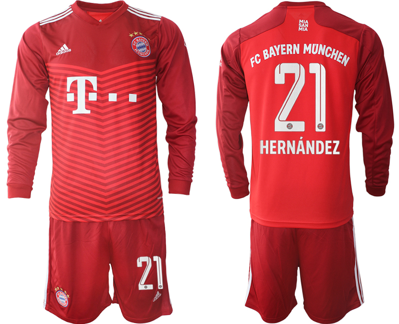 Men 2021-2022 Club Bayern Munich home red Long Sleeve #21 Soccer Jersey